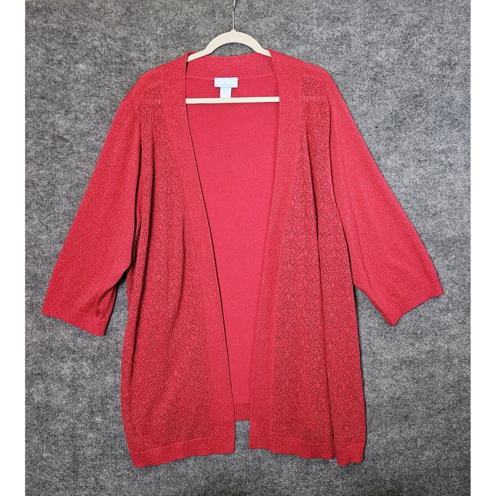 Liz and Me Cardigan Womens 3X Red Sparkle Patterned Knit Tunic Drape Festive
